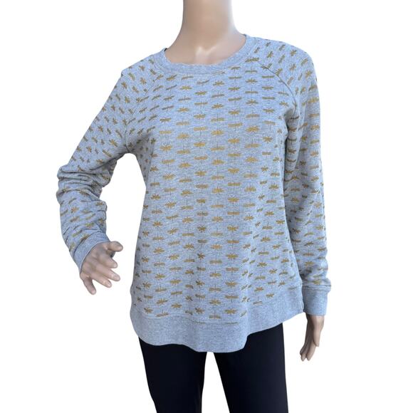 Boden Make A Statement Gray Gold Dragonfly Crew Neck Pullover Sweatshirt M - Picture 1 of 6